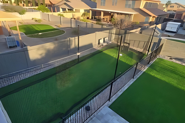 Top view of a backyard batting cage